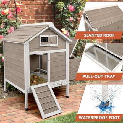 Chicken Coop Chicken House Outdoor with 2 Nesting Box, Wooden Hen Rabbit Pet House Hutch Poultry Cage with Removable Trays, Ramp (32" L x 23.6" W x 36.6" H) - size: 32.0"L x 23.6"W x 36.6"H