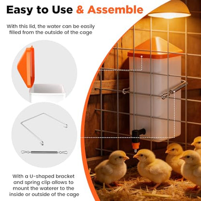 Eggluuz 1L Baby Chick Waterer with 2 Chicks Nipple Drinker and Anti-Roost Cone