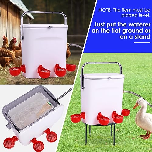 Automatic Chicken Waterer with Float Valve Kit Hose Attachment and 4 Poultry Water Cups, Duck Chicken Water Feeder Poultry Waterer (2 Gallons)