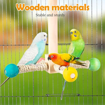FrgKbTm Rotating Bird Perches Toy, Interactive Spinning Parrot Parakeet Toys, Wooden Exercise Stand Bird Cage Accessories for Budgies,Cockatiels,Small Birds - color: Rotating Bird Swing Toys