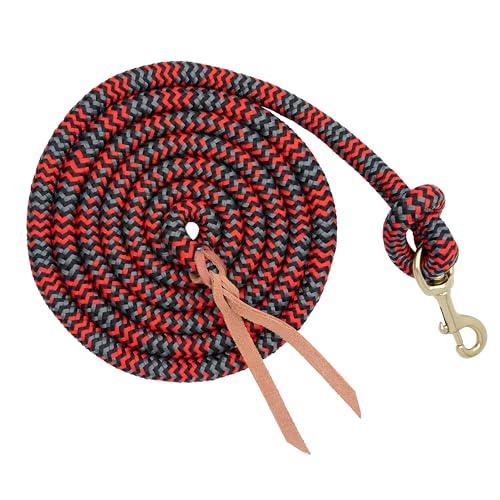 Weaver Equine Performance Lead Rope,10' Horse Cowboy Rope with Brass Plated Snap, Soft Comfort Grip, Barn Horse Tack for Daily Use - color: Black/Red/Gray