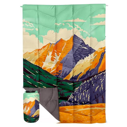 Outdoor Puffy Camping Blanket, Lightweight Down Alternative Puffy Printed Camping Large Ultra Warm Hammock Top Quilt Waterproof Blanket for Traveling Picnic Beach Party Cold Weather (Peak) - color: Peak
