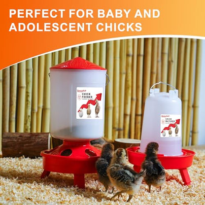 2-in-1 Chick Starter Set: 0.8 Gal Top Filling Feeder and 0.4 Gal Waterer with Adjustable Legs for Baby Chicks, Includes Scoop, Hanging Hooks, Anti-Drown Design (Red) - size: 0.8 Gal Feeder & 0.4 Gal Waterer