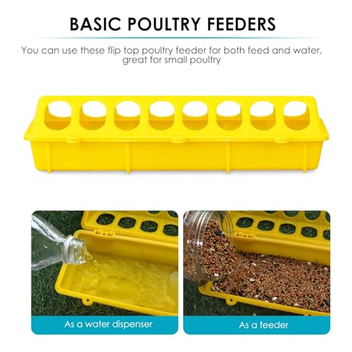 Flip Top Chick Feeder Trough Plastic Flip Top Bird Small Poultry Feeder Chicken Pigeon Duck Quail Feeder Waterer Small Chicken Feeders No Waste No Mess (Yellow) - color: Yellow