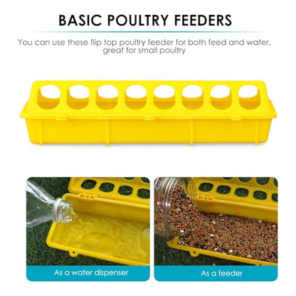 Flip Top Chick Feeder Trough Plastic Flip Top Bird Small Poultry Feeder Chicken Pigeon Duck Quail Feeder Waterer Small Chicken Feeders No Waste No Mess (Yellow) - color: Yellow