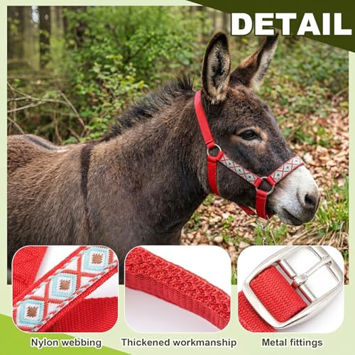 1 Set Miniature Donkey Halter with Lead Ropes, Cute and Stylish Adjustable Nylon Head Collar Set for Miniature Donkeys (Red) - color: Red