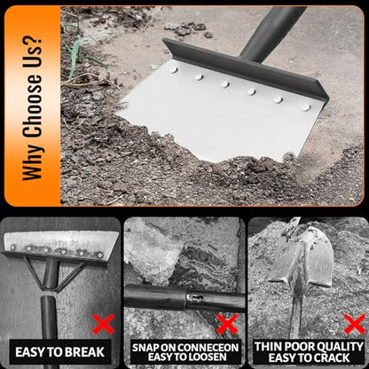Garden Flat Shovel Scraper, Multifunctional Garden Cleaning Shovel with 59 Inch Long Handle, Heavy Duty Outdoor Floor Scraper for Weed Cleaning,Trenching,Edging and Removing Snow,Ice,Weeds,Dirty,Moss - style: Silver Shovel