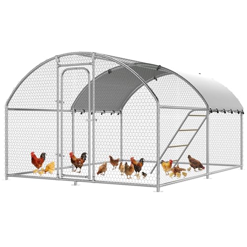 Large Metal Chicken Coop with Roosting Perch Chicken Run Hen Rabbit Duck House with Waterproof Cover for Outdoor Walk-in Poultry Cage Back Yard,Dome Roof(10’ W x 13.2’ L x 6.4’ H) - size: 158.4"L x 120.0"W x 76.8"H