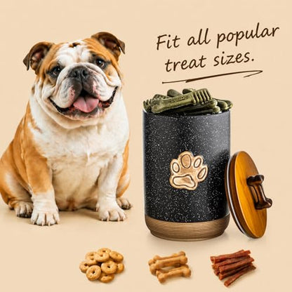Miamolo Dog Treat Container Airtight Dog Treat Storage Jar with Lid, 8 Cups Ceramic Dog Food Storage Container with Handle, Rustic Dog Cookie Jar - Gift for Dog Lovers, Paw Dotted Black - color: Paw Dotted Black
