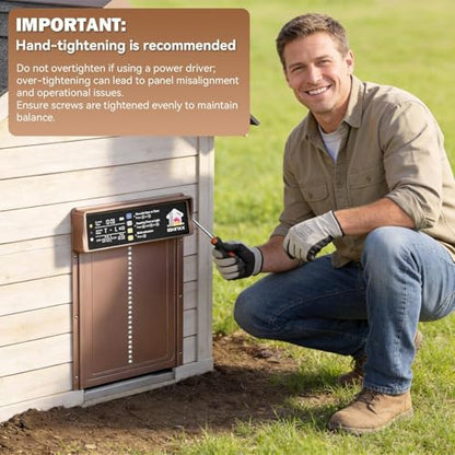 IBKINXX Automatic Chicken Coop Door Solar Powered, LCD Display with Timer & Light Sensor, 4 Modes Anti-Pinch & Weather Proof with Remote Control, Gold Door for Chickens, Ducks, Geese, Rabbits