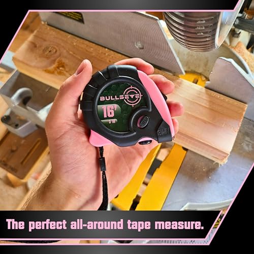 Bullseye Tape Measure 16 Foot | Pink | Premium-Quality Retractable Measuring Tape with Pause Buttons | Easy to Read Measurements in Standard & Metric - Centimeters & Inches