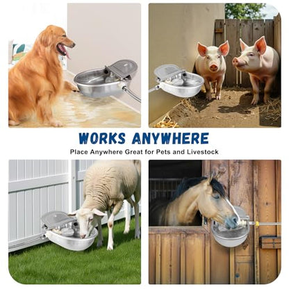 Automatic Dog Waterer Outdoor, 304 Steel Auto Fill Bowl for Livestock | No Electricity Needed, Bottom Drain Plug, Includes Spare Float Valve, Rust-Resistant & Easy Clean