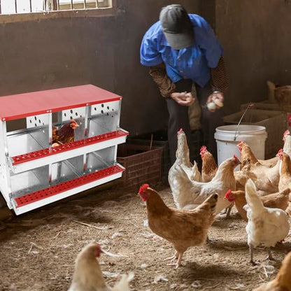 2 Tiers Chicken Nesting Boxes, 6 Compartments, Metal Egg Laying Boxes with Protective Collection Lids, Roll Out Nesting Box, Easy to Assemble, Ideal for Hens, Ducks, Chickens, and Other Poultry - color: Red, size: 6 holes
