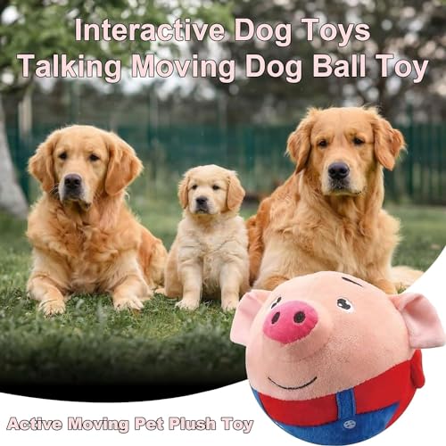 Active Moving Pet Plush Toy Interactive Dog Toys, Squeaky Moving Dog Ball Toy, Washable Cartoon Pig Plush Sound Electronic Dog Toy, Shake Bounce Boredom Talking Toys for Dog Pets Cats1, pink