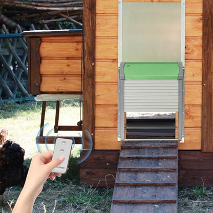 Automatic Chicken Coop Door Solar Powered,Smart Anti-Pinch Aluminum Automatic Chicken Door with Timer and Light Sensor,Range 40M Remote Control Solar Chicken Coop Door,Waterproof