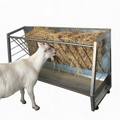 PeakPursuit 5 ft Goat Hay Feeder - Heavy Duty Anti-Waste Metal Hay Rack 60 Gallon with Rounded Edges, Livestock Pasture Feeder for Sheep, Horses & Ponies, Farm Outdoor Feeding Equipment
