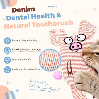Cat Toys for Indoor Cats, 2 PCS 8000mg A+Natural Catnip Silvervine Crinkle Interactive Cat Toy Pig with Bell Elastic Tail, Baby-Grade Plush Chew Toy for Teeth Cleaning, Cat Kickers for Boredom