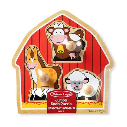 Melissa & Doug Barnyard Animals Jumbo Knob Puzzle, Wooden Peg Puzzle for Toddlers, Educational Toy for Shape Recognition and Fine Motor Skills, Ages 1+ - style: Barnyard Animals