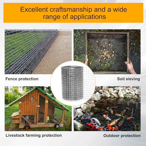DTGN 8" x 25ft 19GA Hardware Cloth, 1/2" Galvanized Steel Wire Mesh, Chicken Wire Fence, Poultry Animal Netting for Garden Plant Welded, Rabbit Cage, Snake Rat Protection, Gutter Guard - size: 8" x 25ft
