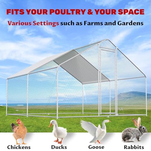 Large Metal Chicken Coop Walk-in Poultry Cage Chicken Run Pen Rabbit Duck House with Waterproof and Anti-UV Cover for Outdoor Farm Use - color: 2-Unit Coop