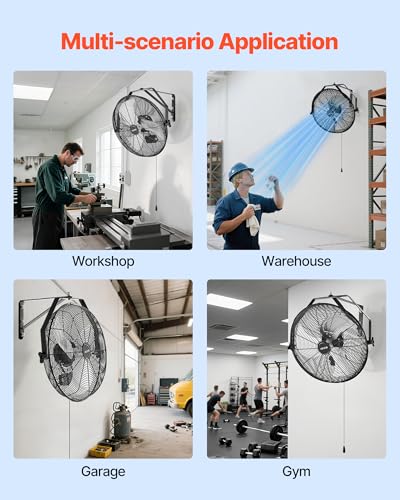 VEVOR 18 Inch Industrial Wall Mount Fan, High Velocity 4000 CFM with 3 Speeds, Powerful Motor Garage Wall Fan with Aluminum Blades for Workshop, Warehouse, Greenhouse, Commercial