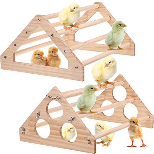 Patelai 2 Pcs Wooden Chicken Perch Large Chick Roosting Bar Jungle Gym Perch Toys for Chicken Coop & Brooder, Bird Parrot Hens Baby Chick Backyard Supplies (14.8 x 10.6 x 7.1 Inch)