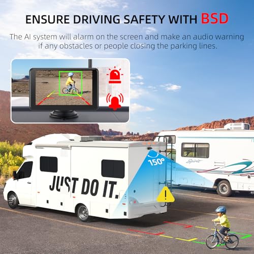 eRapta Magnetic Solar Wireless Backup Camera: HD1080P 5” Touchscreen Portable with DVR, BSD, 1-Min Install-Free IR Night Vision Hitch Backup Camera for Trailer/Truck/Small RV/Camper/Tractor-AWTCM501 - size: 5 inch-1 camera with touchscreen
