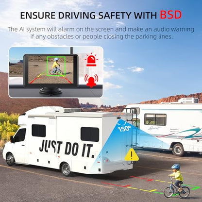 eRapta Magnetic Solar Wireless Backup Camera: HD1080P 5” Touchscreen Portable with DVR, BSD, 1-Min Install-Free IR Night Vision Hitch Backup Camera for Trailer/Truck/Small RV/Camper/Tractor-AWTCM501 - size: 5 inch-1 camera with touchscreen