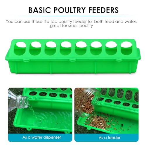 Flip Top Chick Feeder Trough Plastic Flip Top Bird Small Poultry Feeder Chicken Pigeon Duck Quail Feeder Waterer Small Chicken Feeders No Waste No Mess (Green) - color: Green