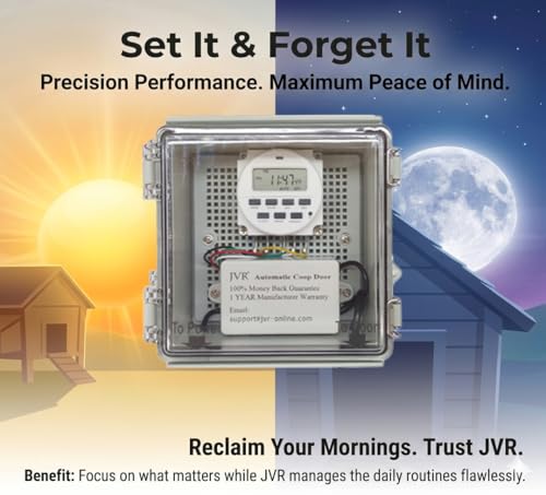 JVR 22"x23" Automatic Turkey Coop Door, LCD Timer, Aluminum | 110V/12V solar-ready, LCD timer, power memory, IP53, anti-pinch, heavy aluminum predator-proof door for turkey & goose - size: Large