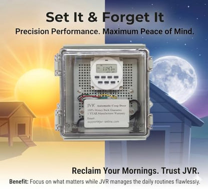 JVR 22"x23" Automatic Turkey Coop Door, LCD Timer, Aluminum | 110V/12V solar-ready, LCD timer, power memory, IP53, anti-pinch, heavy aluminum predator-proof door for turkey & goose - size: Large