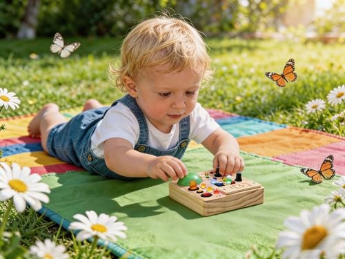 Montessori Busy Board, Slap-Activated LED Toy for 1-4 Toddlers | Sensory Switch Board, Fine Motor Skills Educational Learning Toy, Travel Friendly, Birthday & Holiday Gift for Boys Girls