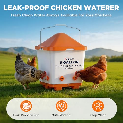 Eggluuz 5 Gallons Chicken Waterer Bucket with Horizontal Nipples, Adjustable Legs and Anti-Roost Cone