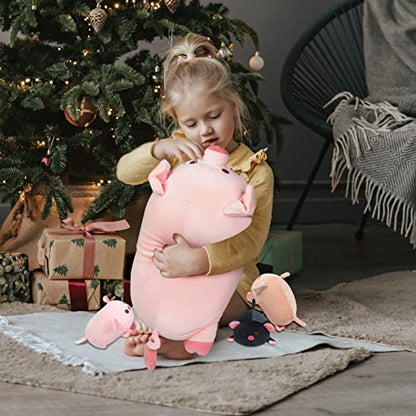 Achwishap Pig Stuffed Animal Mommy 19.6” with 3 Pig Babies Plush,4 PCS Cute Pig Plushie Pillow,Kawaii Plush Toys Soft Hugging Pillow for Kids Girls Boys Birthday Gifts Plushies(Pink Pig Family) - color: Pink Pig-mother and Kids