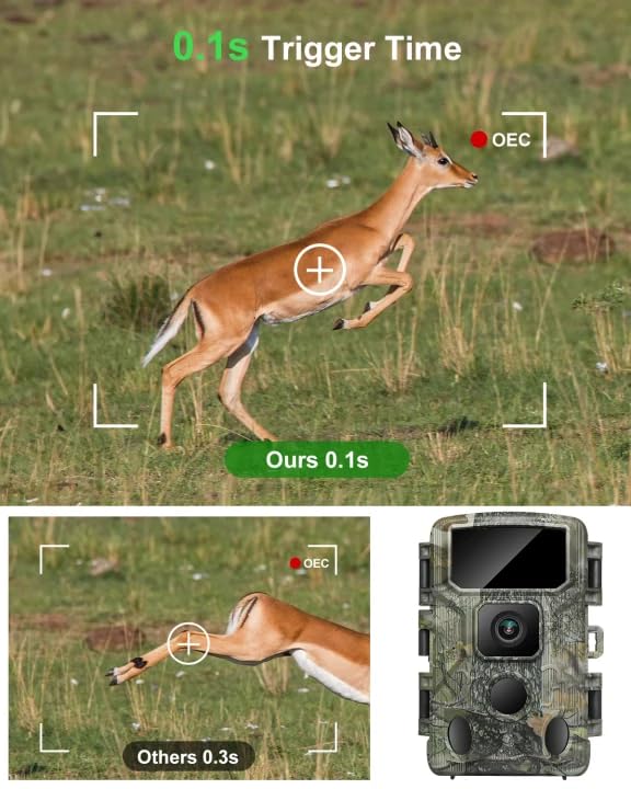 KJK Trail Camera 4K 64MP WiFi Bluetooth Game Camera, Night Vision Wildlife Hunting Camera, 0.1s Trigger Motion Activated, IP67 Waterproof, 130° Wide Angle for Deer & Farm Security