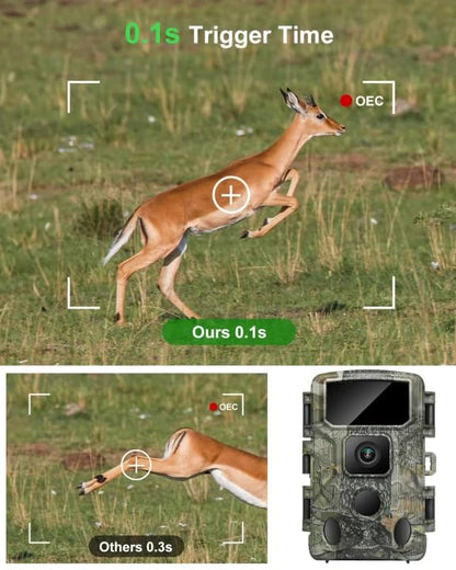 KJK Trail Camera 4K 64MP WiFi Bluetooth Game Camera, Night Vision Wildlife Hunting Camera, 0.1s Trigger Motion Activated, IP67 Waterproof, 130° Wide Angle for Deer & Farm Security