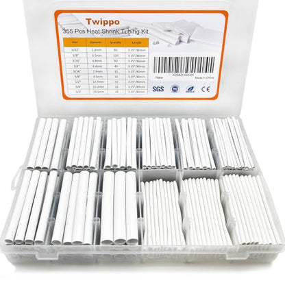Heat Shrink Tubing Kit 355pcs - 3:1 Adhesive Lined - Electrical Waterproof Industrial Heat Shrink Terminal Connectors - Marine Grade Wire Connector Shrink Wrap Tube - 3.15" Length - White - size: 355pcs White