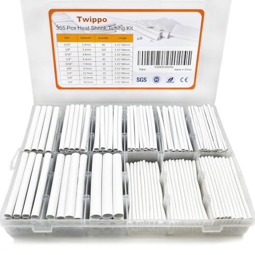 Heat Shrink Tubing Kit 355pcs - 3:1 Adhesive Lined - Electrical Waterproof Industrial Heat Shrink Terminal Connectors - Marine Grade Wire Connector Shrink Wrap Tube - 3.15" Length - White - size: 355pcs White
