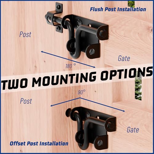 TRIPLE DEER Heavy Duty Sliding Bolt Gate Latch with Padlock Hole & Carriage Bolt, Slide Bolt Hardware for Wooden Fence/Yard Fence/Shed Door/Barn Door, Black, 2 Pack