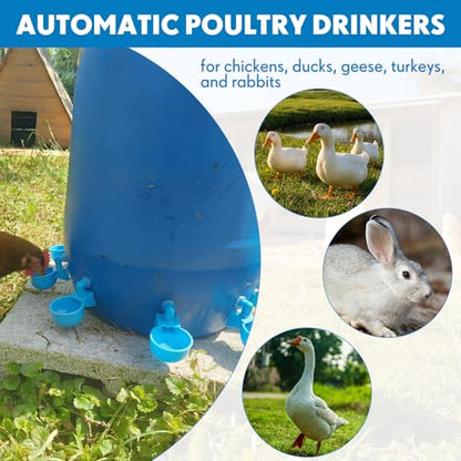 LemonRoad 30 Set Automatic Chicken Waterer Cups with 1/2" PVC Tee Fitting Chicken Drinking Bowl, Poultry Drinker Mounting Hole Opener,Water Dispenser Feeder for Duck, Goose, Turkey, Pigeon(Blue Black) - color: Blue Black