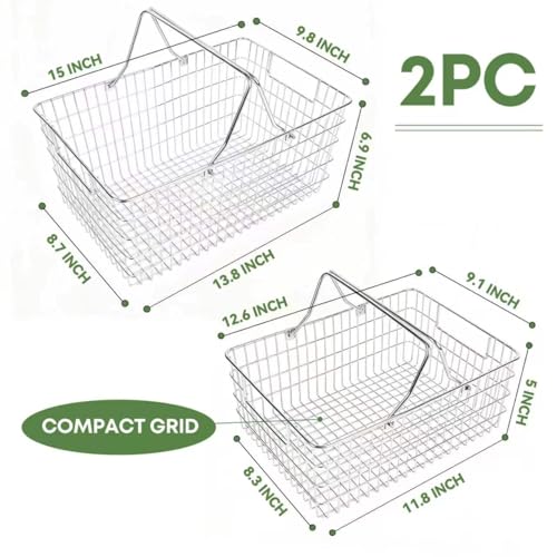 2 Pack Picnic Baskets with Handle, Pantry Organizers and Storage Basket, Stainless Steel Cabinet Organizer, Multi-functional Basket, for Gathering,Closets,Pantry,Garage,Bathroom,Picnic & More (S+L) - size: S+L
