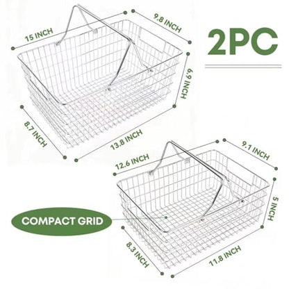 2 Pack Picnic Baskets with Handle, Pantry Organizers and Storage Basket, Stainless Steel Cabinet Organizer, Multi-functional Basket, for Gathering,Closets,Pantry,Garage,Bathroom,Picnic & More (S+L) - size: S+L