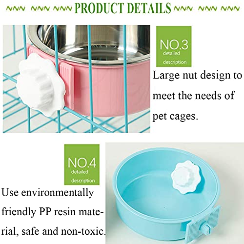 kathson Crate Dog Bowl, Removable Stainless Steel Hanging Pet Cage Bowl Food & Water Feeder Coop Cup for Cat, Puppy, Birds, Rats, Guinea Pigs (3 PCS, Size: M, Blue, Green, Pink) - color: Size: M (Blue, Green, Pink), size: 3 PCS