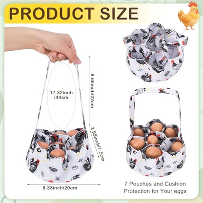 Egg Collecting Basket, Canvas Egg Basket for Gathering with 7 Pouches for Chicken, Duck, Goose, Bird, Various Poultry Collection (Red-crested) - style: Red-crested chicken