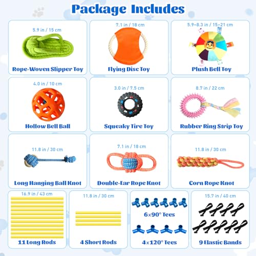 Puppy Play Gym with 9 Hanging Toys, Interactive Dog Enrichment Playground, Removable Indoor Training Activity Center for Puppies & Small Dogs, Adjustable PVC Frame, Teething & Squeaky Toys Included