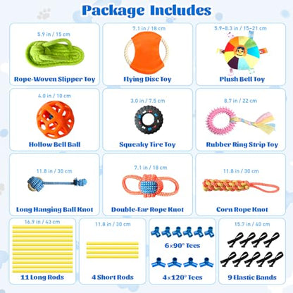 Puppy Play Gym with 9 Hanging Toys, Interactive Dog Enrichment Playground, Removable Indoor Training Activity Center for Puppies & Small Dogs, Adjustable PVC Frame, Teething & Squeaky Toys Included