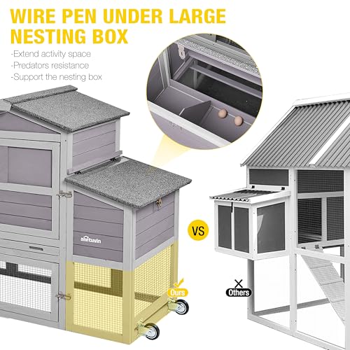 Aivituvin 160in Chicken Coop Extension Design Wooden Hen House Poultry Cage Movable with Nesting Box and Run (Two Sets) - color: Grey, size: AIR61-C