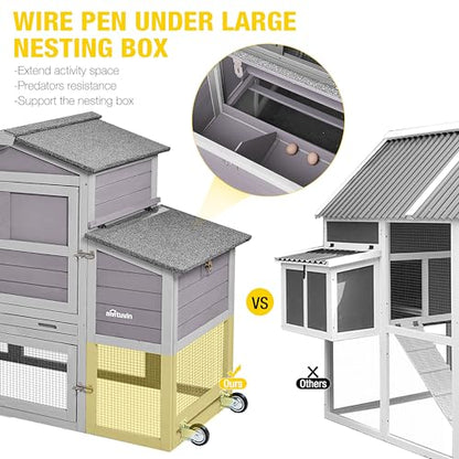Aivituvin 160in Chicken Coop Extension Design Wooden Hen House Poultry Cage Movable with Nesting Box and Run (Two Sets) - color: Grey, size: AIR61-C