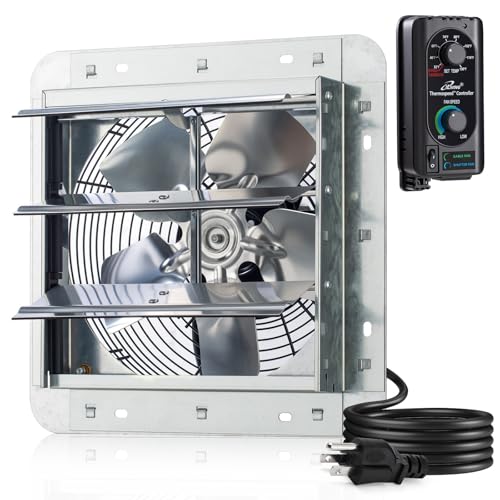 iLiving 10" Wall Mounted Shutter Exhaust Fan, Automatic Shutter, with Thermostat and Variable Speed controller, 65W, 820 CFM, 1200 SQF Coverage Area Silver (ILG8SF10V-ST) - style: Plugin Thermostat & Speed Controller