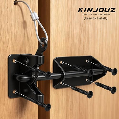 Heavy Duty Gate Latch for Wooden Fence, Automatic Self Locking Gravity Door Latch for Wood/Metal Gate with Cable Pull, 7-1/2" Gate Hardware Latch for Pool & Dog Door, Shed Garden, Black